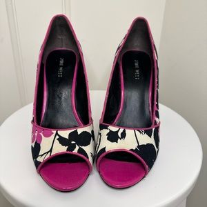 Floral Fabric Nine West Open Toe Heels